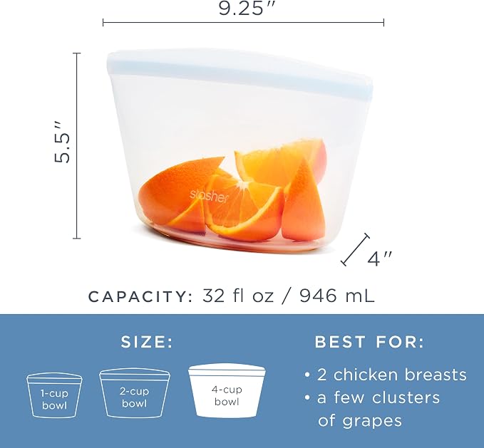 Stasher Silicone Reusable Storage Bag, 4-Cup Bowl, Reusable Freezer Bag, Microwave, Dishwasher, Oven Safe, Sous Vide, Lunch Container, Eco Friendly, Food Storage Bag, Snack Bag, 32 oz, Deep Ocean | Reusable Food Bag