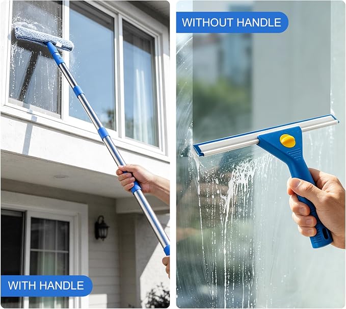 SetSail Window Cleaning Kit with Bucket 3 Gallon, 14-in Window Squeegee and 15-in Microfiber Scrubber, 64" Window Washing Kit, Professional Window Cleaner Tool for Indoor Outdoor Commercial Car, Blue