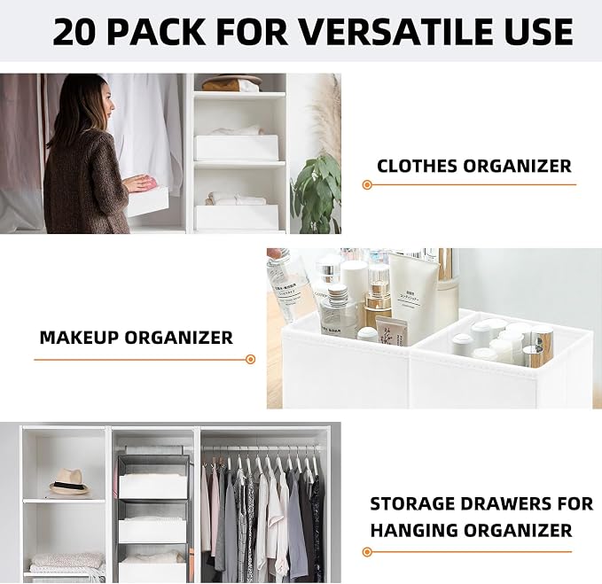 【FAMILY PACK】Drawer Organizer Clothes, 20 Pack Dresser Organizer Bins for Baby Clothes - Underwear Bra Sock Organizer - Fabric Closet Organization and Storage Dividers for Nursery Bedroom Dorm