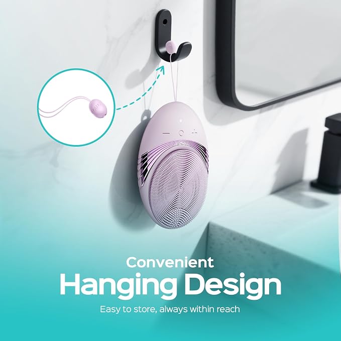 COSLUS FBS01 Facial Cleansing Brush Face Scrubber, Compact for Travel | Rechargeable, Gentle Silicone, 5 Cleansing Modes, Deep Cleaning for Men & Women, Removing Blackhead Exfoliating, Light Purple