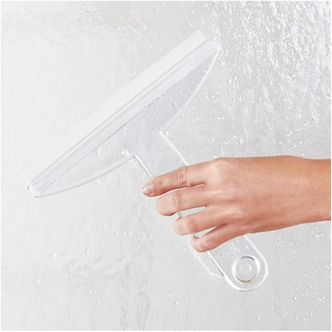 8" Clear Plastic Suction Squeegee Shower Window Cleaner | Suction Storage Hook