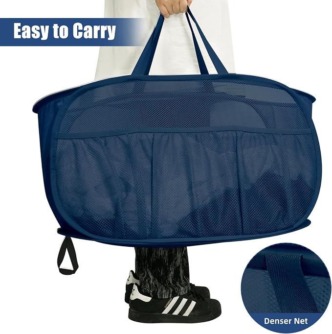 4 Pack Pop Up Laundry Hamper with Convenient Bags, Upgrade Collapsible Laundry Baskets, Foldable Laundry Basket Mesh Light Weight, Easy to Carry Clothes Hampers for Laundry, Dorm, Toys, Travel