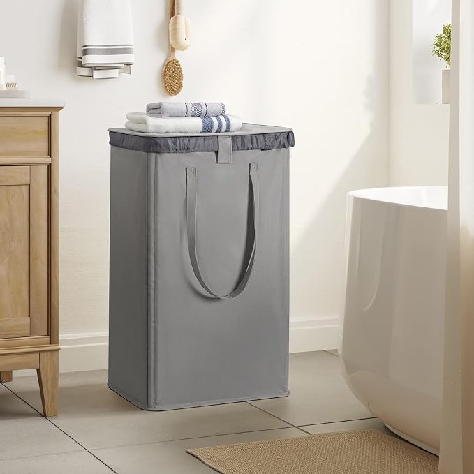 WOWLIVE 100L Laundry Hamper with Lid, Tall Dirty Laundry Basket for Dorm | Large Collapsible Dirty Clothes Hamper with 2 Removable Bags and Handles for Laundry Room, College Dorm, Grey