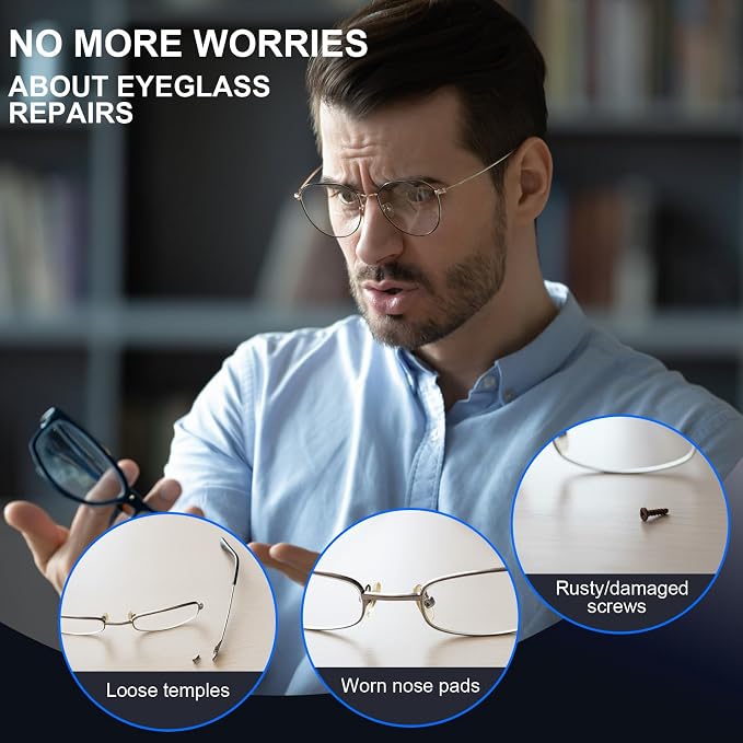 STREBITO Glasses Repair Kit, All-in-One Eyeglass Repair Kit | 16 Sizes of Screws, 12 Pairs of Nose Pads & Tweezer, Precision Screwdriver Set for Glasses, Sunglasses & Small Electronics