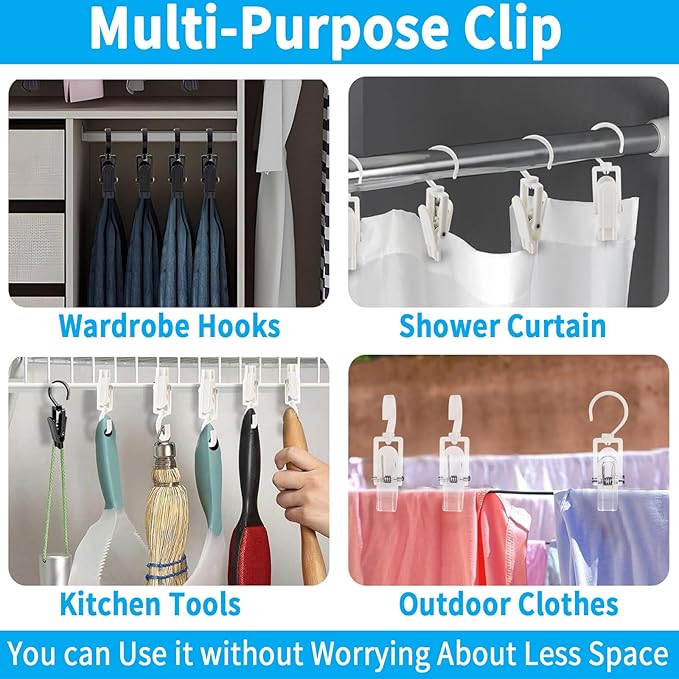 20 PCS Laundry Hooks with Clips Super Strong Plastic Home Travel Swivel Hanging Hanger Closet Organizer Clamps Socks Boot Bras Towels for Bathroom Wardrobe Kitchen Office - 4.3 Inches (Clear)