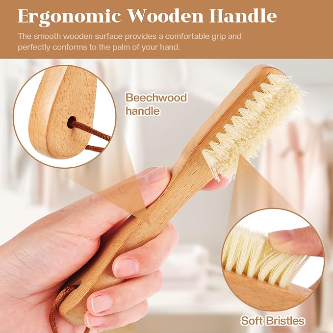 3 Pcs Wooden Laundry Stain Brush Stain Remover Dauber Brushes with Square Head Boar Bristle Small Stain Brush for Clothes for Scrubbing Stains from Furniture Fabric Leather(3 Pcs H)