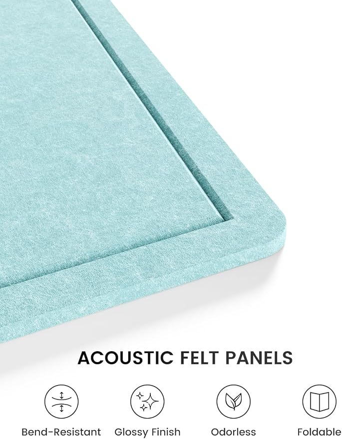 Fluxynara 47.2" x 35.4" Large Bulletin Board, Aqua Blue | Cork Board Alternative with 24 Removable Adhesive Tabs, Foldable Felt Pin Board for Home, Office, Classroom & Dorm