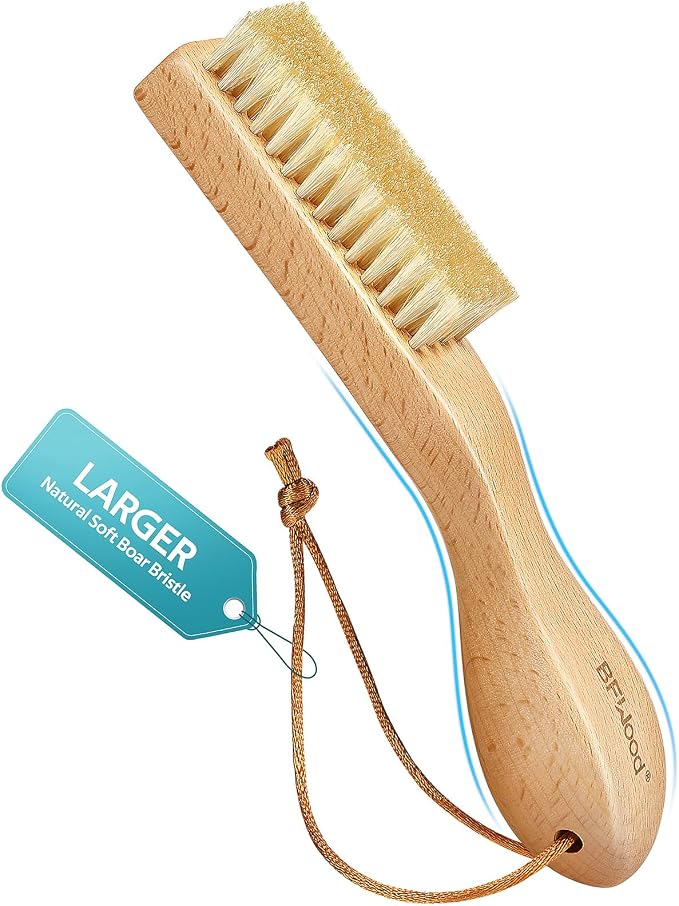 Laundry Stain Brush, Large Natural Soft Boar Bristles, Removes Tough Stains from Delicate Fabrics Like Knits, Cotton, and Linens, Gentle on Fabrics, No Damage