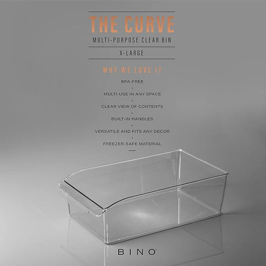 BINO | Plastic Storage Bins, X-Large | THE CURVE COLLECTION | Multi-Use Organizer Bins | Built-In Handle | BPA-Free | Pantry Organization | Home Organization | Fridge and Freezer Organizer