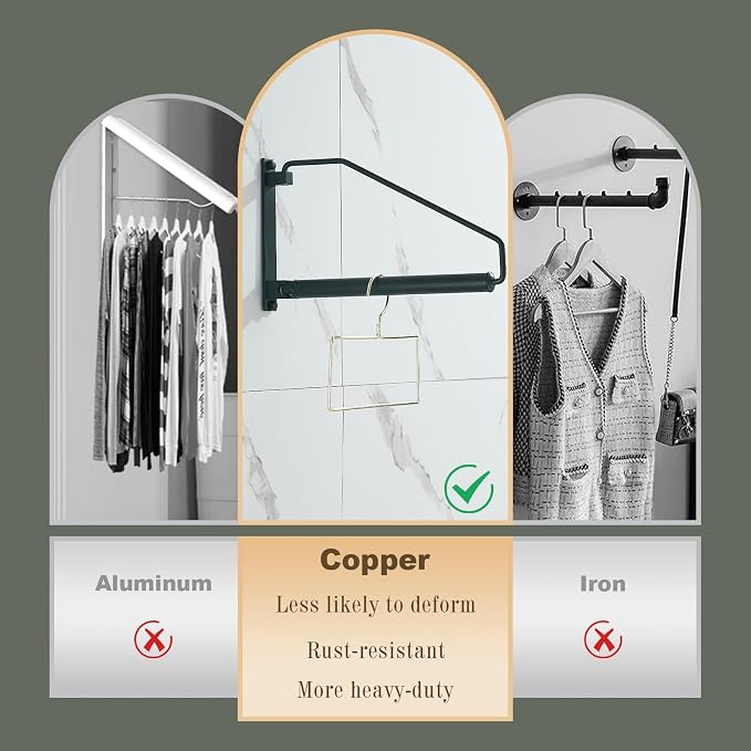 NEWRAIN Folding Clothes Hanger Rack, Wall Mounted Laundry Racks for Drying Clothes,Swing Clothing Hanging System Drying Closet Storage Organizer Black