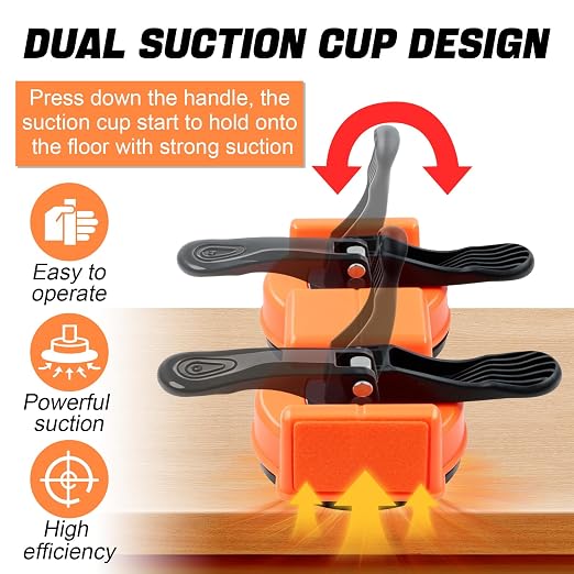 Floor Gap Fixer Tool with Dual Vacuum Suction Cups,Tool to Fix Floor Gaps | Floor Suction Repair Tool with Noise Reducing Felt Pads,Rubber Mallet &10 Adhesive Pads for Fixer Laminate,Hardwood Flooring