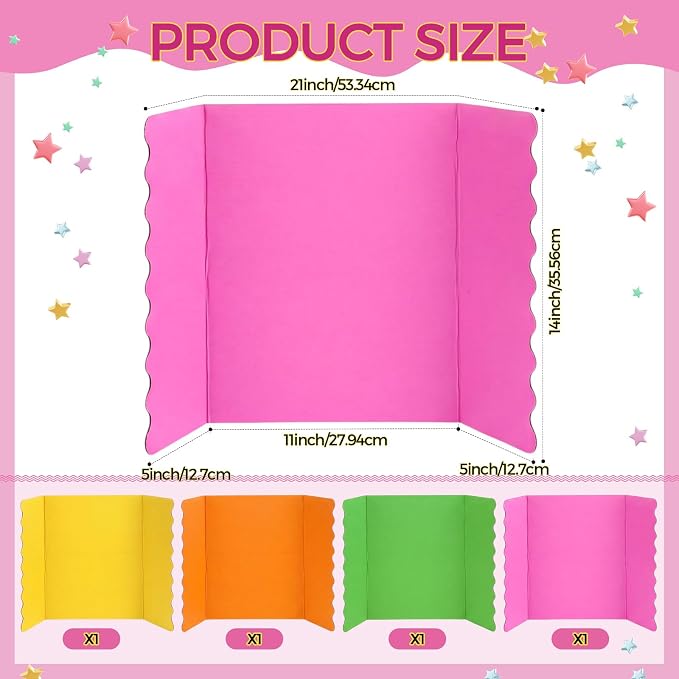 Mooliwe 4 Pack 21" X 14" Trifold Poster Board Tri Fold Poster Boards Foldable Corrugated Business Presentation Display Paper Boards for Science Fair Events, School Projects, Exhibitions