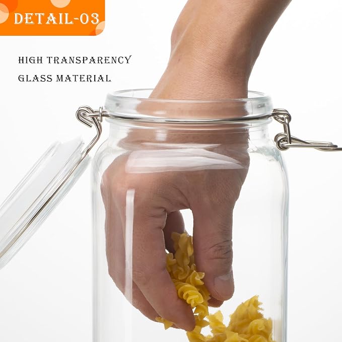 78oz Glass Food Storage Jars with Airtight Clamp Lids, 3 PCS Food Storage Canister for Kitchen & Pantry Organization, Square Mason Jar Containers for Storing Sugar, Flour, Cereal,Coffee,Cookies
