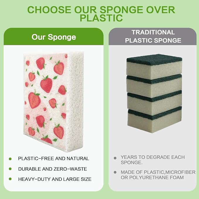 Scratch Scrub Sponge, 6 Kitchen Sponges for Cleaning Around the Home, Bathroom & More, Large Size Scratch-Free Dish Scrubber, Best for Nonstick Pots and Pans (4" x 6" x 1",Strawberry)