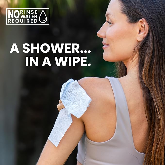 Super Fresh Shower Wipes Large Citrus Body Wipes for No Rinse Bathing Personal Hygiene Gym Travel or Camping Enriched with Aloe and Vitamin E 50 Individually Wrapped Disposable Sheets