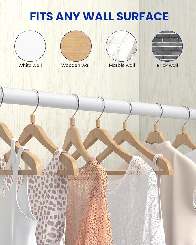Supforce Closet Rods for Hanging Clothes, 17 to 99 Inches Stepless Adjustable Metal Closet Rod, 1.3 Inches Heavy Duty Clothes Hanging Rod for Closet Wardrobes Laundry RV, White