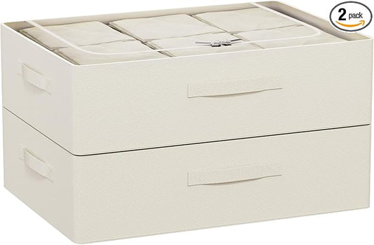 CYhom Under Bed Storage Bins Frame Storage Box Oxford Fabric Sturdy Underbed Container Foldable Stackable Large Capacity Clothes Organizer (Beige, 23.6" x 19.7" x 6.3")