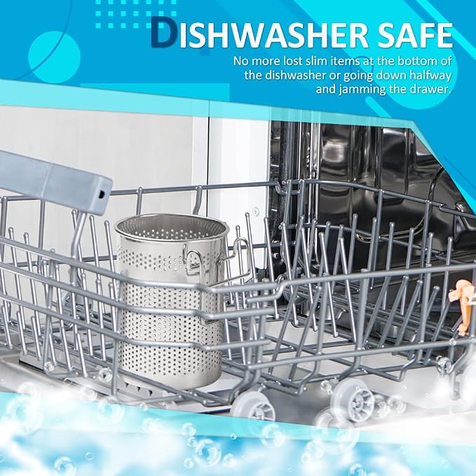 HOME&I Silverware Drying Basket for Dish Rack, Compact SUS 304 Stainless Steel Hanging Utensil Holder, Round Cutlery Caddy for Kitchen Sink & Countertop