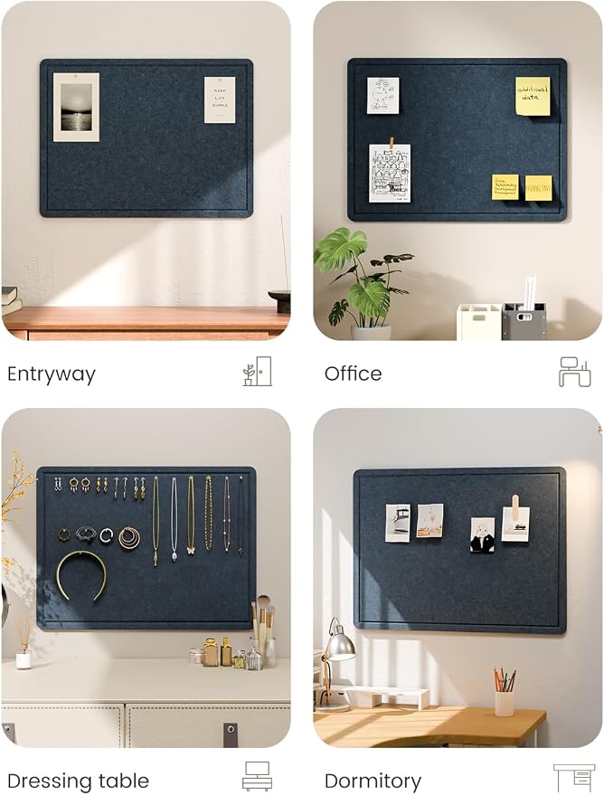 Fluxynara 23.6" x 17.1" Bulletin Board, Carbon Blue | Cork Board Alternative with 12 Removable Adhesive Tabs, Foldable Felt Pin Board for Home, Office, Classroom & Dorm