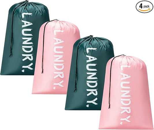 4 Pack Travel Laundry Bag,24" x 36", Extra Large Dirty Clothes Organizer | Machine Washable with Drawstring, Holds 3-4 Loads of Laundry,Fit a Laundry Hamper or Basket Travel Essentials