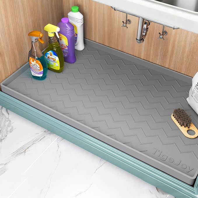 TigeJoy 22" x 22" Under Sink Mats for Kitchen Waterproof, Leak-Proof Silicone Mat Sink Protector and Cabinet Liner, Kitchen Essentials Organizer and Storage, Boot or Shoe Tray, Pet Feeding Mat