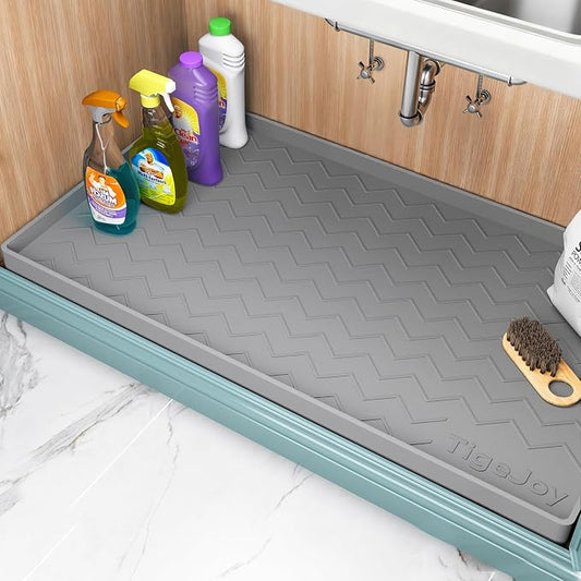TigeJoy 22" x 22" Under Sink Mats for Kitchen Waterproof, Leak-Proof Silicone Mat Sink Protector and Cabinet Liner, Kitchen Essentials Organizer and Storage, Boot or Shoe Tray, Pet Feeding Mat