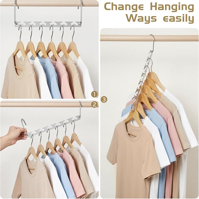 HOUSE DAY 10.5 Inch Closet Space Saving Wardrobe Clothing Magic Hangers Oragnizer Heavy Chrome Hangers, Updated Hook Design Pack of 8