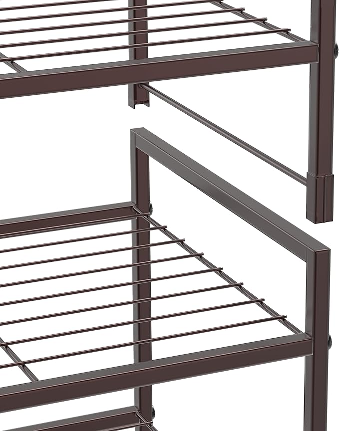 Simple Houseware 3-Tier Stackable Wired Grid Shoe Rack, Bronze | 9 Pairs of Shoes Storage Organizer for Closet, Entryway, Garage & Corridor