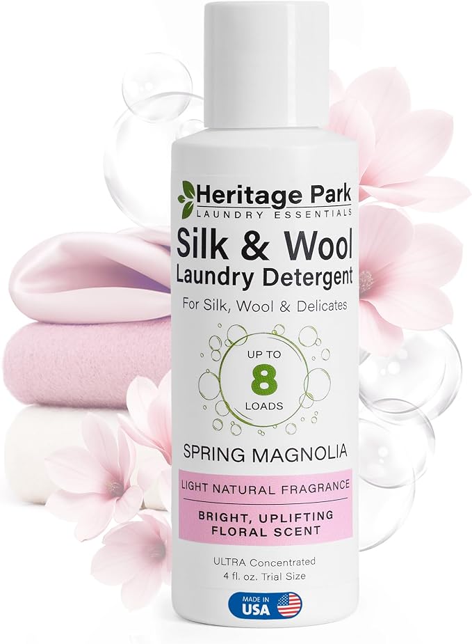 Heritage Park Silk & Wool Delicates Detergent - Spring Magnolia - 4 fl oz | EWG Verified & EPA Safer Choice - Enzyme-Free Liquid Detergent - Hypoallergenic, Dermatologist Tested, Gentle on Silk & Wool