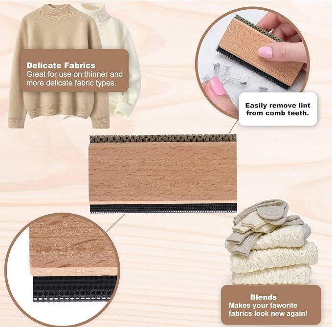 Cashmere Comb Double Sided Sweater Shaver Snag Repair Tool Kit with Snag Repair Needles Latch Hook Multifunction Fabric Clothes Shaver Travel Pilling Remover(Beech)