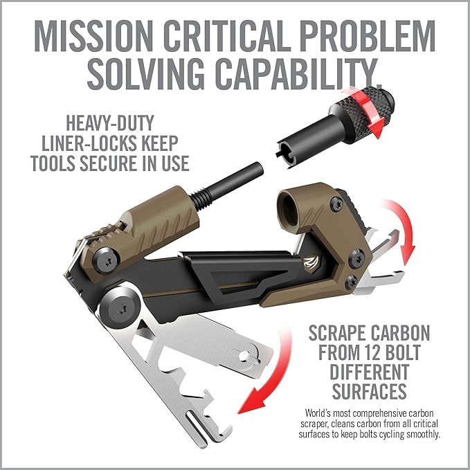 Real Avid Gun Multi Tool CORE: Tactical Rifle Tool & EDC Tools, Gun Accessories & Utility Tool Kit for Gun Maintenance, Includes Carbon Removal Tool & Front Sight Adjuster, 15