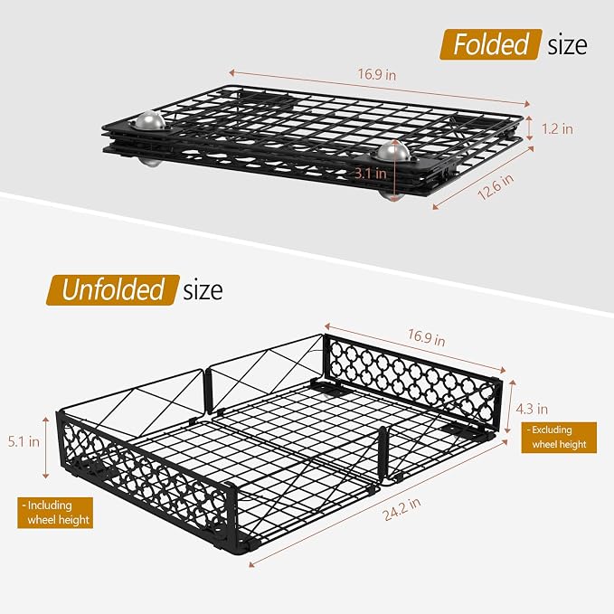 NADAMOO Under Bed Storage with Wheels, 1 Pack Rolling Under Bed Storage Containers, Foldable Metal Under the Bed Organizer Bins for Bedroom Clothes Shoes Blankets