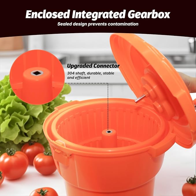 Commercial Salad Spinner 2.5 Gal / 10 Qt Heavy Duty Manual Lettuce Dryer with Stainless Steel Shaft, Large Capacity Vegetable Dryer Basket with Brake & Drain System for Restaurant Kitchen & Food Prep