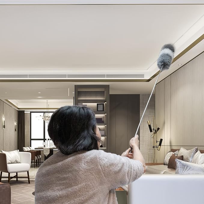 Ceiling Fan Duster with Extension Pole, 7 Ft Long Microfiber Dusters for Cleaning with 2 Brushes for High Ceiling, Cobweb Duster, Walls, Furniture and Home Cleaner