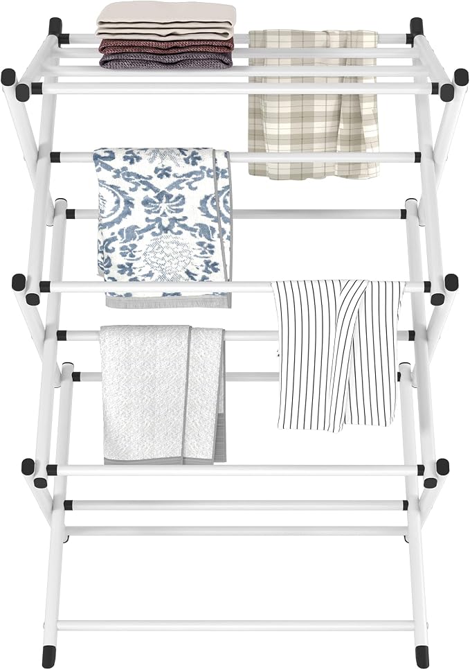Household Indoor Folding Clothes Drying Rack, Dry Laundry and Hang Clothes,Towel Rack for Storage (White)