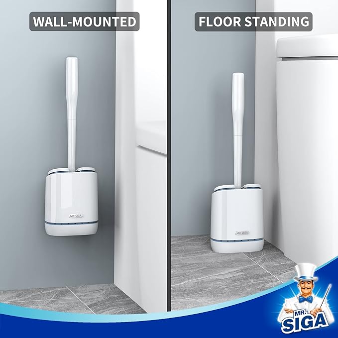 MR.SIGA Toilet Bowl Brush and Holder, Durable and Flexible Bristles, Wall Mounted Toilet Brush for Bathroom Cleaning, White, 1 Pack