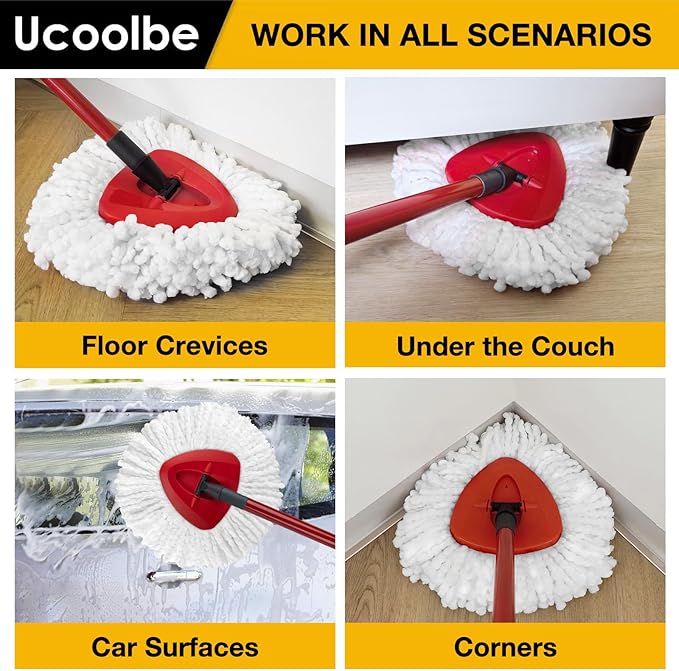 Spin Mop Heads Replacements for O Cedar Triangle Swivel Mops, 4 Pack Microfiber Mop Refills, Deep Cleaning, Machine Washable, Easy to Install