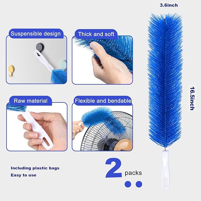 Fan Cleaner Brush, Fan Brush Cobweb Duster Microfiber Duster Ideal for Ceiling Duster, Household Duster for Curtains, Fan Cleaner for Box Fan (2 Pack)