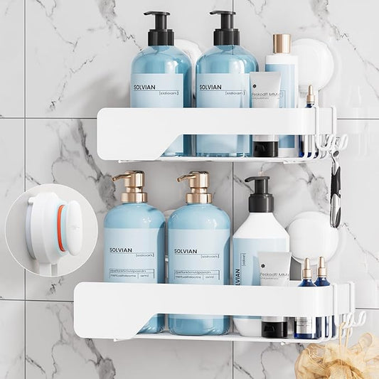 TAILI Shower Caddy Suction Cup Stainless Steel Rustproof Shower Shelves, No Drilling Wall Mounted Basket, Upgraded Removable Suction Cup Bathroom,Visible indicator White 2pack