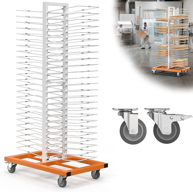 Paint Drying Rack for Cabinet Doors 50-Shelf Heavy-Duty Steel | Cabinet Door Drying Rack with Locking Casters, 2.1" Spacing, 25 lb per Tier, Mobile Rack for Paint Shops & Woodworking