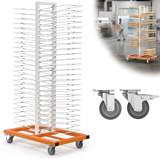 Paint Drying Rack for Cabinet Doors 50-Shelf Heavy-Duty Steel | Cabinet Door Drying Rack with Locking Casters, 2.1" Spacing, 25 lb per Tier, Mobile Rack for Paint Shops & Woodworking