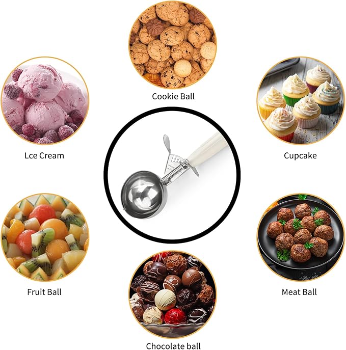 Portion Scoop - Disher, Cookie Scoop, Food Scoop - Portion Control - 18/8 Stainless Steel, Purple Handle (#40 / 1oz)
