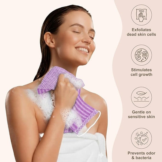 Yiclick Dual-Textured Exfoliating Washcloth Towel - Back Scrubber for Use in Shower Bath, Exfoliating Body Scrubber Exfoliator, Japanese Exfoliate Loofah Lufa Sponge Wash Cloth for Women Men