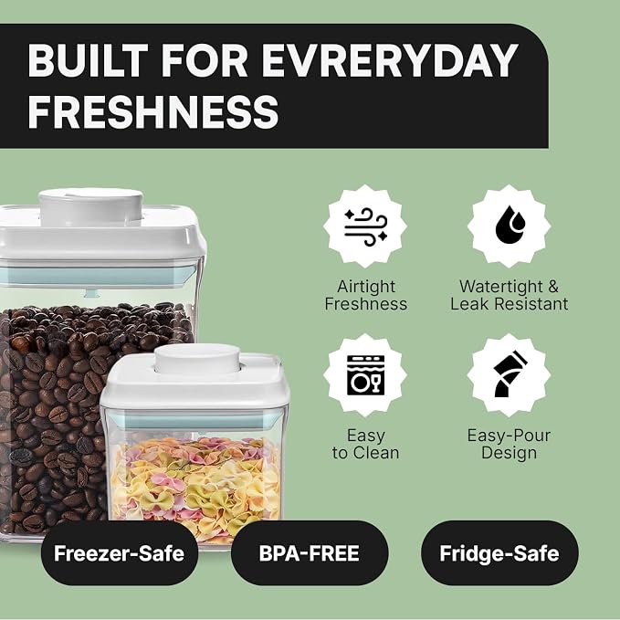 Bop Top Airtight Food Storage Containers with Lid Multi Pack | Kitchen Canister Sets | Air Tight Pantry Container | Pop Top Dry Food Storage Containers for Snacks, Sugar, Flour, Baking, Cereal, Pasta