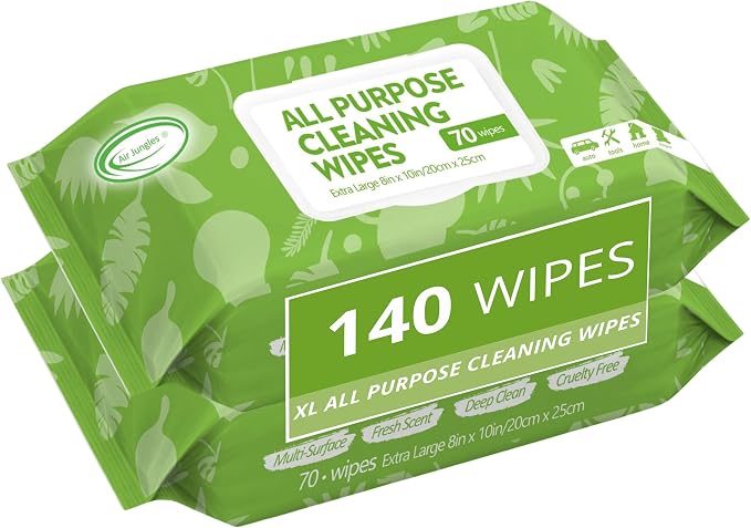 Air Jungles All Purpose Cleaning Wipes 140 Count, XL 8x10 Inch | Heavy Duty for Car Interior, Kitchen, Bathroom, Gym Equipment, Tools, Non-Toxic Safe For Multi-Surface
