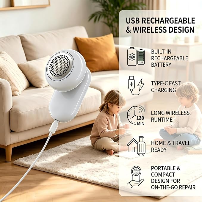 Rechargeable Fabric Shaver,Electric Lint Remover for Clothes & Couch | Long Lasting Battery Lint remover shaver,Easy-Clean,Multi-Fabric Compatible,Detachable Lint Tray,Fast Type-c Charging-Cyan