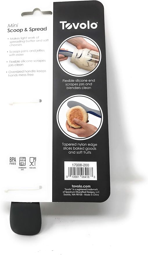 Tovolo Mini Scoop and Spread Tool for Kitchen Meal Prep Small Sandwich Spreader Spatula for Peanut Butter Jelly, Silicone BPA Free Dishwasher Safe Scooper Spreader, Charcoal and Oyster Gray