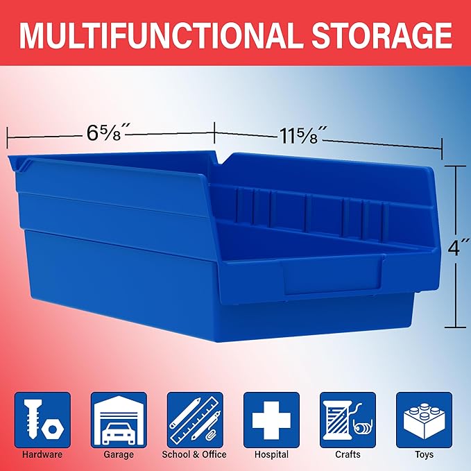 Akro-Mils 30130 Plastic Shelf Bins, Heavy Duty Storage Bins for Garage, Closet, and Drawer Organization, 12" x 6-1/2" x 4", Blue, 12-Pack | Closet, and Drawer Organization, 12" x 6-1/2" x 4", Blue, 12-Pack