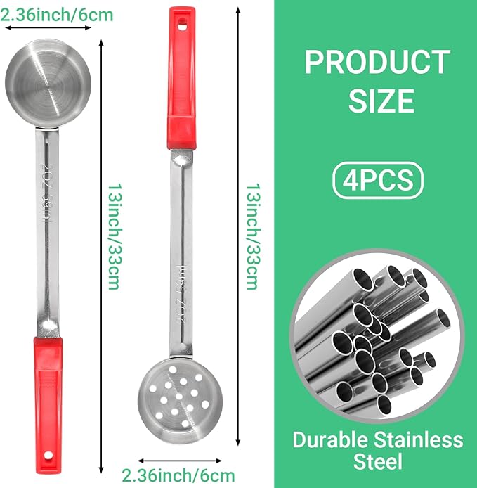 4PCS 2 oz Portion Control Serving Spoons,Measuring Ladle Scoops Food Utensils,Proportion Manage Slotted and Unslotted Scoops for Weight Loss/Kitchen(Red)