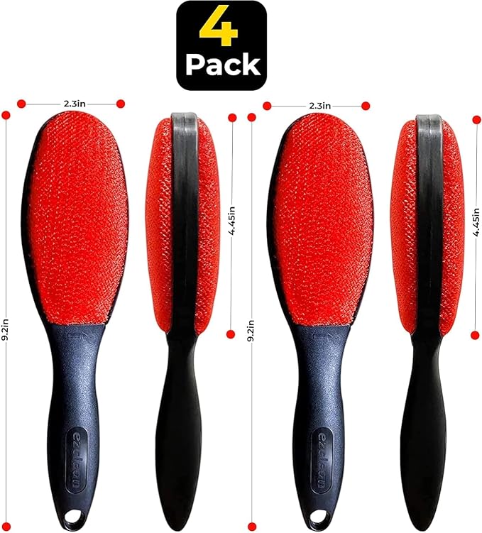 4-Pack Red Color Velvet Lint Brush for Clothes Furniture Couch, Pet Hair Remover, Reusable Double Sided Fabric Brush